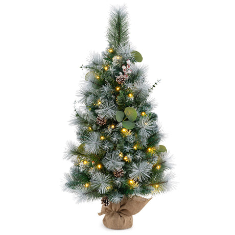 Árbol de Navidad artificial preiluminado de 3 pies con 98 agujas de pino y PVC flocado