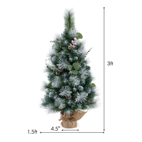 Árbol de Navidad artificial preiluminado de 3 pies con 98 agujas de pino y PVC flocado