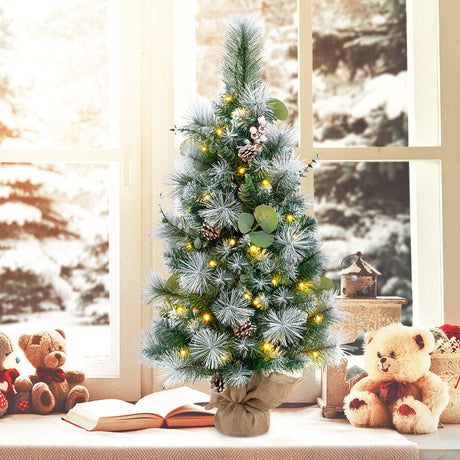 Árbol de Navidad artificial preiluminado de 3 pies con 98 agujas de pino y PVC flocado