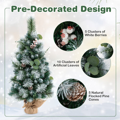 Árbol de Navidad artificial preiluminado de 3 pies con 98 agujas de pino y PVC flocado