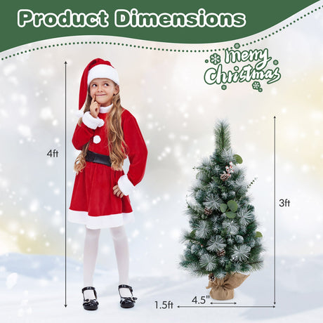Árbol de Navidad artificial preiluminado de 3 pies con 98 agujas de pino y PVC flocado