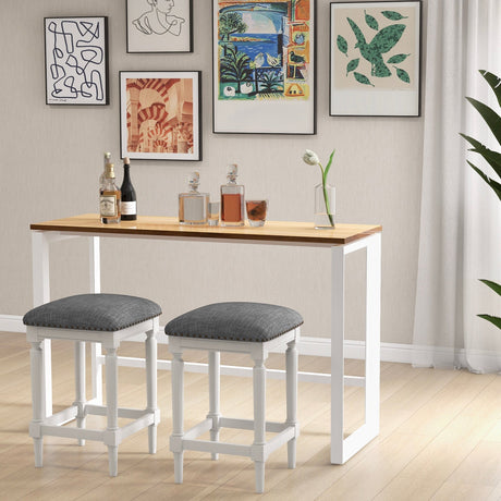 Juego de 2 taburetes de bar de 3 alturas con reposapiés y asiento acolchado - Gris