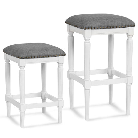 Juego de 2 taburetes de bar de 3 alturas con reposapiés y asiento acolchado - Gris