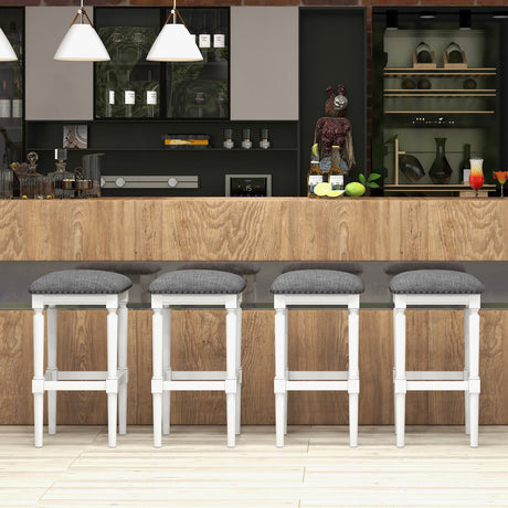 Juego de 2 taburetes de bar de 3 alturas con reposapiés y asiento acolchado - Gris
