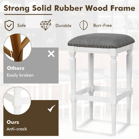 Juego de 2 taburetes de bar de 3 alturas con reposapiés y asiento acolchado - Gris