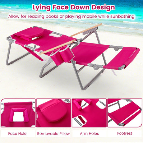 Tumbona de playa plegable 3 en 1 con reposapiés y respaldo ajustable