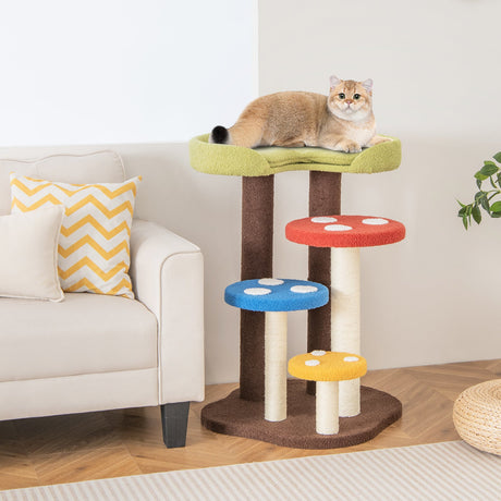 Rascador para gatos 3 en 1, 3 postes de sisal totalmente forrados, alfombra y plataformas extraíbles - Multicolor