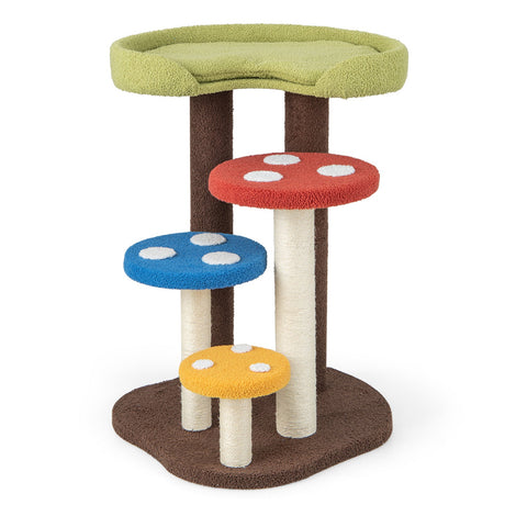 Rascador para gatos 3 en 1, 3 postes de sisal totalmente forrados, alfombra y plataformas extraíbles - Multicolor
