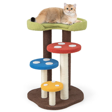 Rascador para gatos 3 en 1, 3 postes de sisal totalmente forrados, alfombra y plataformas extraíbles - Multicolor
