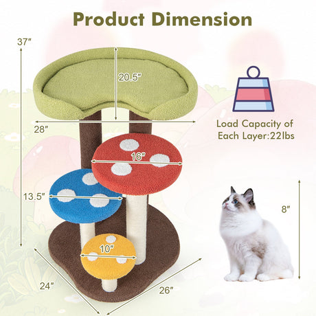 Rascador para gatos 3 en 1, 3 postes de sisal totalmente forrados, alfombra y plataformas extraíbles - Multicolor