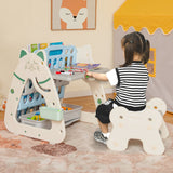 3-In-1 Double Sided Magnetic Dry-Erase Board with Stool and Flipped Writing Desktop