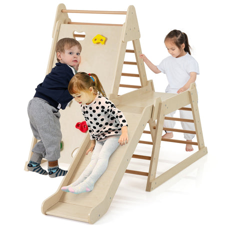 Gimnasio de 3 en 1 para interior con tobogán extendido para niños pequeños - Natural