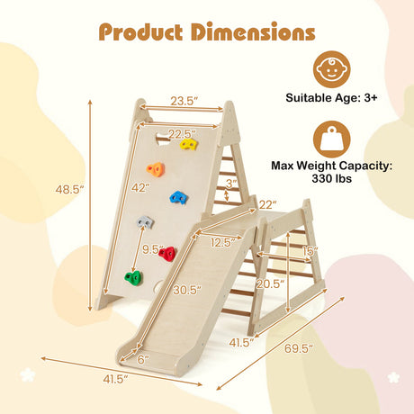 Gimnasio de 3 en 1 para interior con tobogán extendido para niños pequeños - Natural