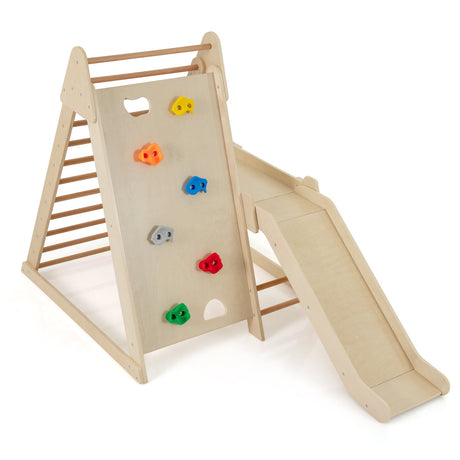 Gimnasio de 3 en 1 para interior con tobogán extendido para niños pequeños - Natural