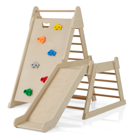 Gimnasio de 3 en 1 para interior con tobogán extendido para niños pequeños - Natural