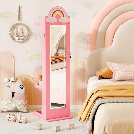 Armario de Joyas 3 en 1 para Niños, Joyero Independiente con Espejo Iluminado de 3 Colores