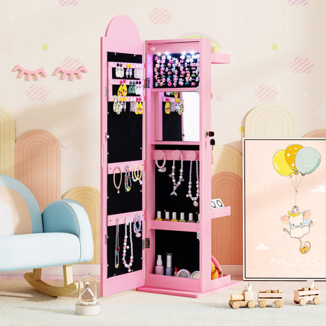 Armario de Joyas 3 en 1 para Niños, Joyero Independiente con Espejo Iluminado de 3 Colores