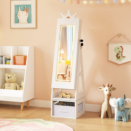Armario de joyería 3 en 1 para niños con espejo de cuerpo entero iluminado de 3 colores