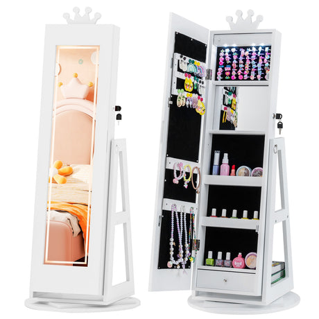 Gabinete de joyería 3 en 1 para niños con espejo de cuerpo entero iluminado de 3 colores y espejo interno