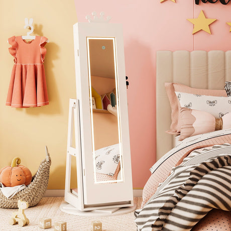 Gabinete de joyería 3 en 1 para niños con espejo de cuerpo entero iluminado de 3 colores y espejo interno