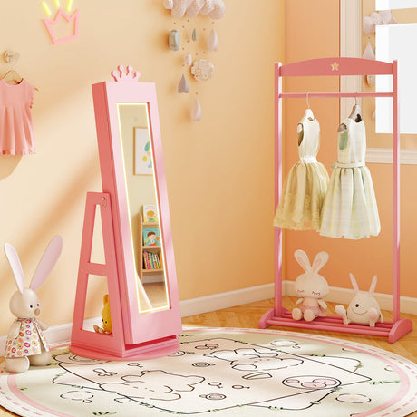 Gabinete de joyería 3 en 1 para niños con espejo de cuerpo entero iluminado de 3 colores y espejo interno