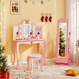 3 In 1 Kids Jewelry Cabinet with 3-Color Lighted Full Length Mirror and Internal Mirror