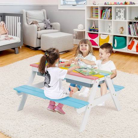 Mesa de agua y arena de picnic para niños 3 en 1 con