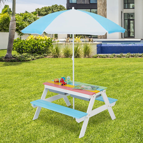 Mesa de agua y arena de picnic para niños 3 en 1 con