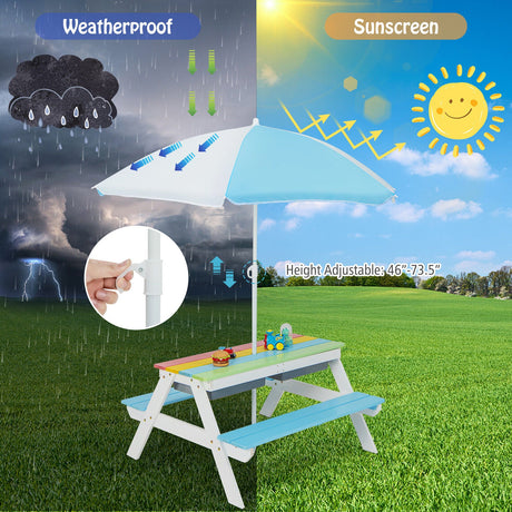 Mesa de agua y arena de picnic para niños 3 en 1 con