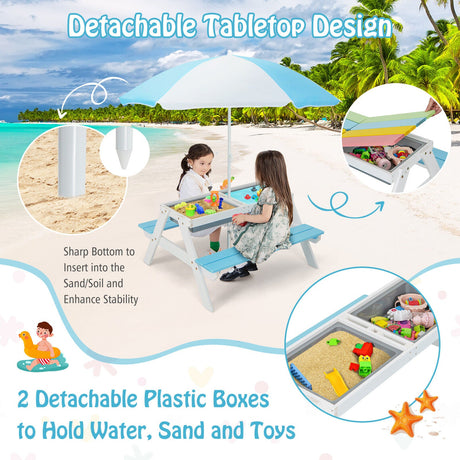 Mesa de agua y arena de picnic para niños 3 en 1 con