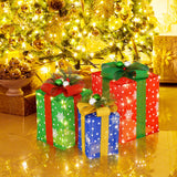 Juego de 3 cajas de regalo navideñas iluminadas con 52 luces LED preiluminadas