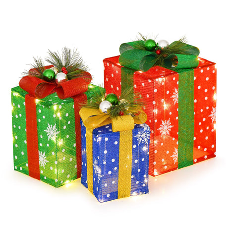 Juego de 3 cajas de regalo navideñas iluminadas con 52 luces LED preiluminadas