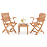 Juego de bistró de patio de madera de eucalipto de 3 piezas con 2 sillones plegables