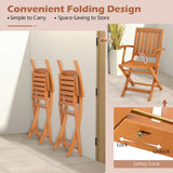Juego de bistró de patio de madera de eucalipto de 3 piezas con 2 sillones plegables