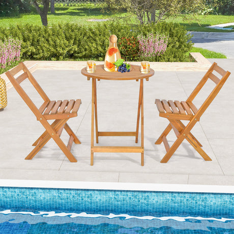 Juego de bistro plegable de 3 piezas para patio con mesa de listones