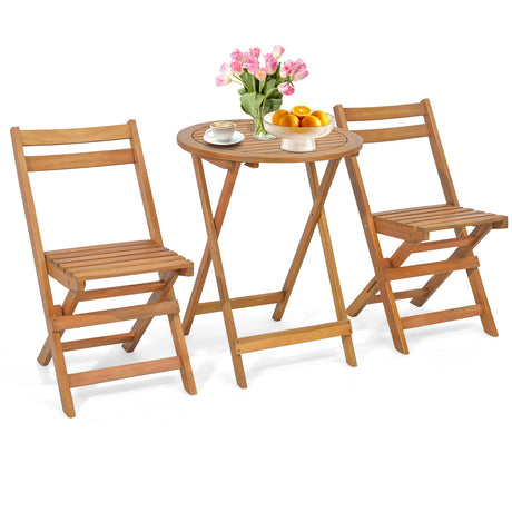 Juego de bistro plegable de 3 piezas para patio con mesa de listones