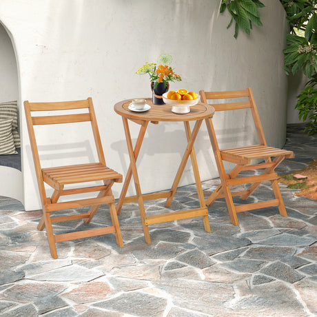 Juego de bistro plegable de 3 piezas para patio con mesa de listones