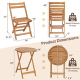 Juego de bistro plegable de 3 piezas para patio con mesa de listones