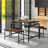 Juego de comedor de 3 piezas con mesa de cocina de madera y 2 bancos - Marrón
