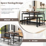 Juego de comedor de 3 piezas con mesa de cocina de madera y 2 bancos - Marrón