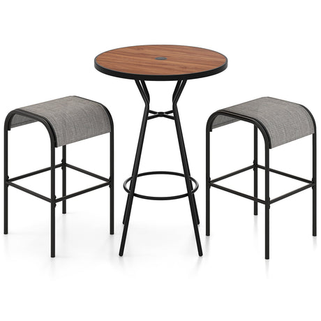 Juego de mesa redonda de bar de 3 piezas para exteriores con agujero para sombrilla de 1.6 pulgadas