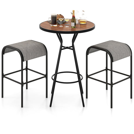 Juego de mesa redonda de bar de 3 piezas para exteriores con agujero para sombrilla de 1.6 pulgadas