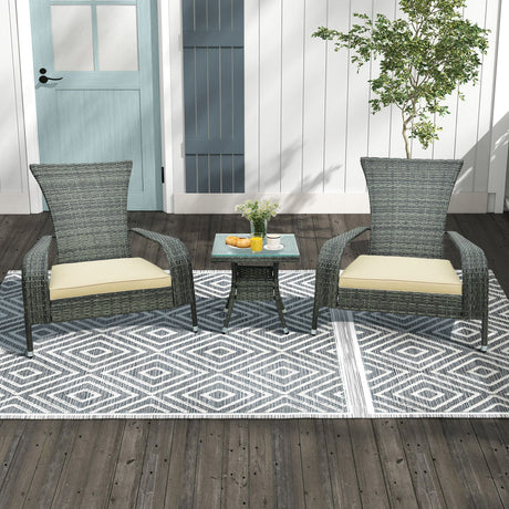 Juego de 3 piezas de Adirondack de mimbre con cómodos cojines de asiento - Gris