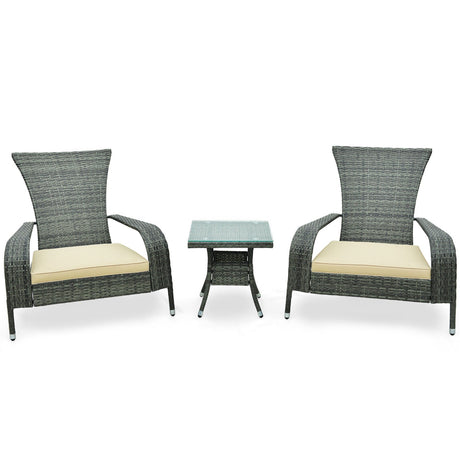 Juego de 3 piezas de Adirondack de mimbre con cómodos cojines de asiento - Gris