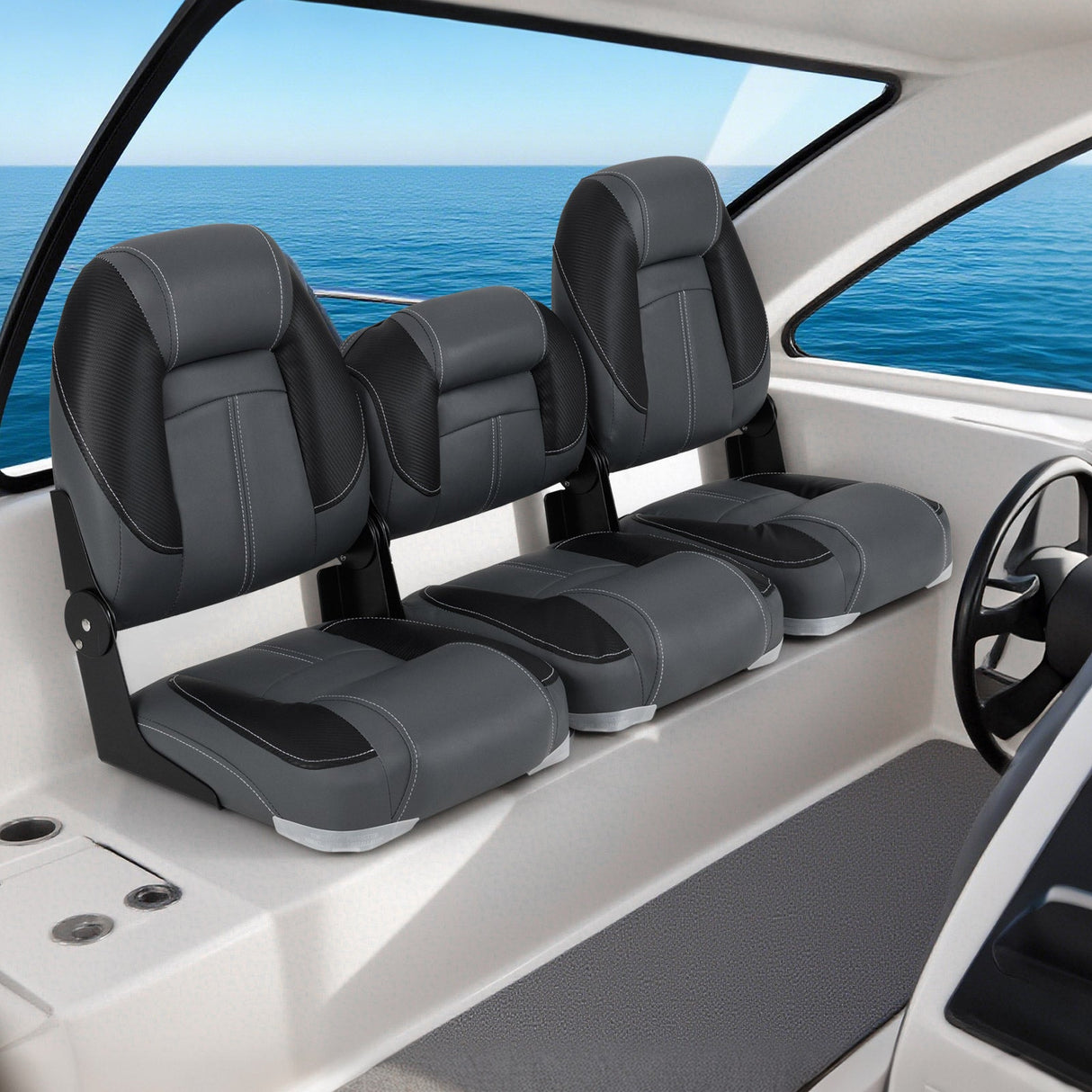 Asientos de barco plegables de 3 unidades con acolchado de esponja suave 28D - Negro