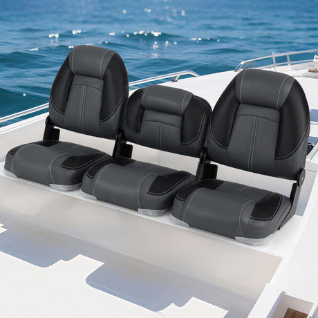 Asientos de barco plegables de 3 unidades con acolchado de esponja suave 28D - Negro