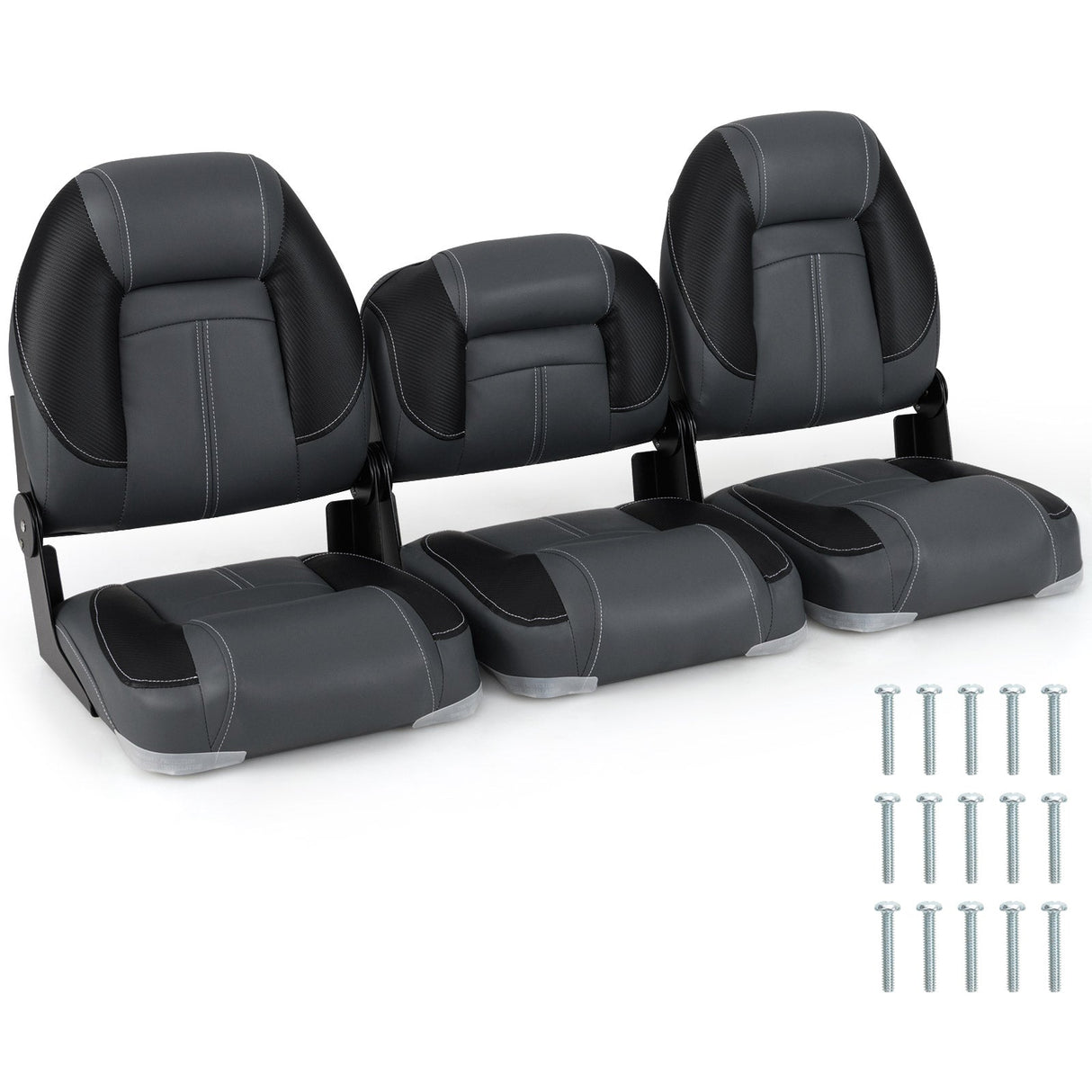 Asientos de barco plegables de 3 unidades con acolchado de esponja suave 28D - Negro