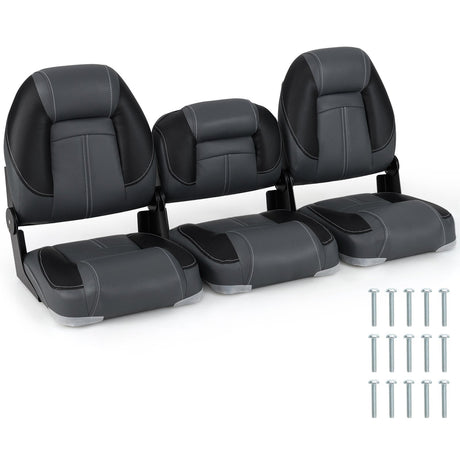 Asientos de barco plegables de 3 unidades con acolchado de esponja suave 28D - Negro