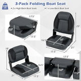 Asientos de barco plegables de 3 unidades con acolchado de esponja suave 28D - Negro