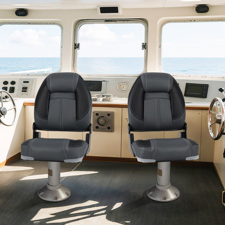 Asientos de barco plegables de 3 unidades con acolchado de esponja suave 28D - Negro